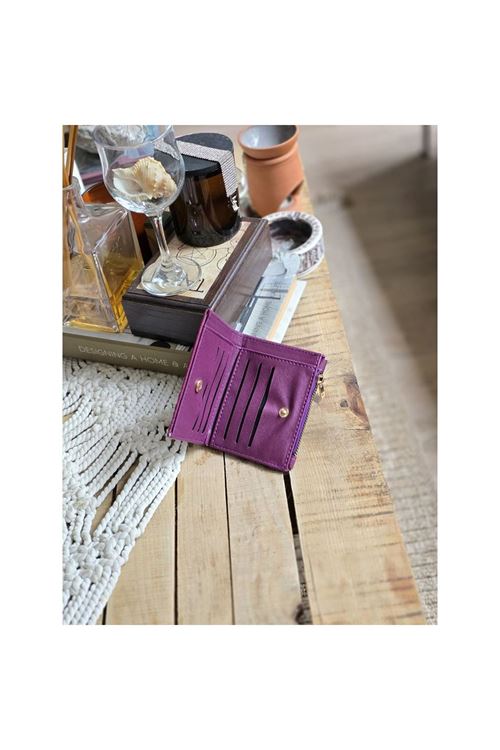 Mor Dokuma Desen Kare Kartlık Detaylı Cüzdan