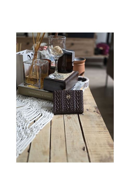 Acı Kahve Dokuma Desen Kare Kartlık Detaylı Cüzdan