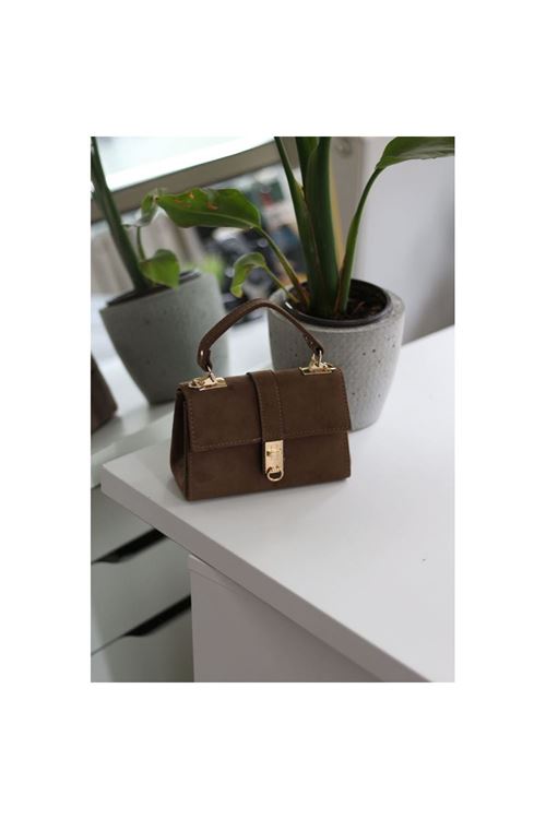 Kadın Koyu Kahve Süet Toka Detaylı Zincirli El Omuz Çantası