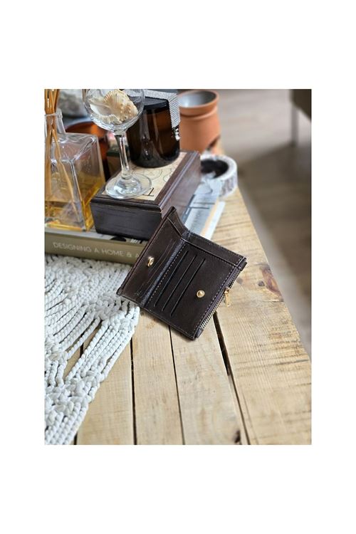 Acı Kahve Dokuma Desen Kare Kartlık Detaylı Cüzdan