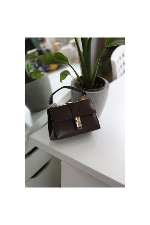 Kadın Mat Acı Kahve Süet Gold Aksesuar Fermuar Detaylı Omuz Çantası