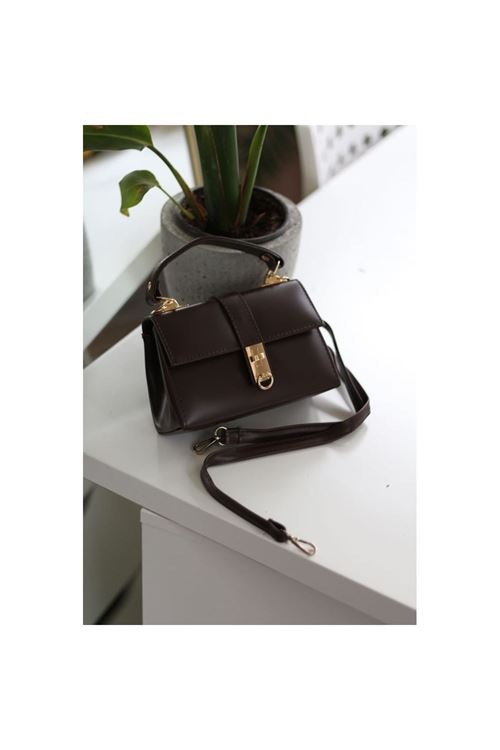 Kadın Mat Acı Kahve Süet Gold Aksesuar Fermuar Detaylı Omuz Çantası