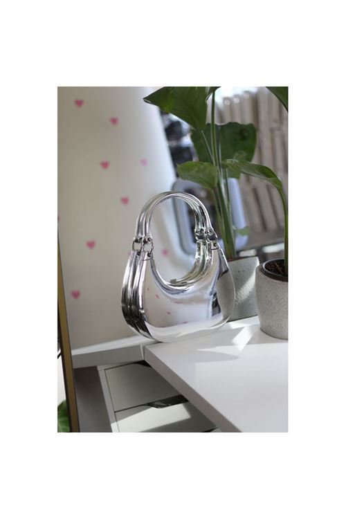 Kadın Silver Metalik Mika Kulp Detaylı Slim Gece Çantası