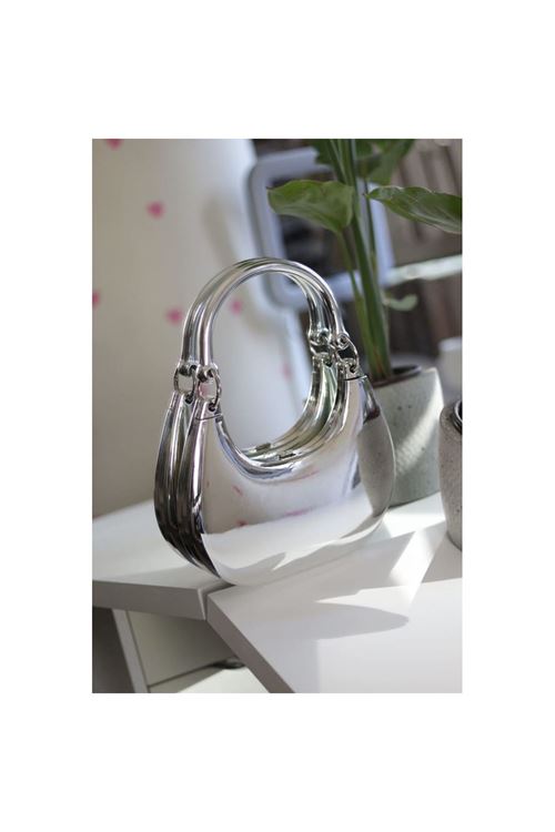 Kadın Silver Metalik Mika Kulp Detaylı Slim Gece Çantası