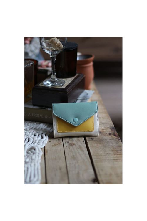 Mint Limon Çift Renk Düğme Detaylı Mini Cüzdan