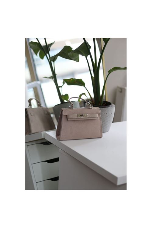 Kadın Vizon Süet Özel Kilit Mekanizmalı El Omuz Çantası