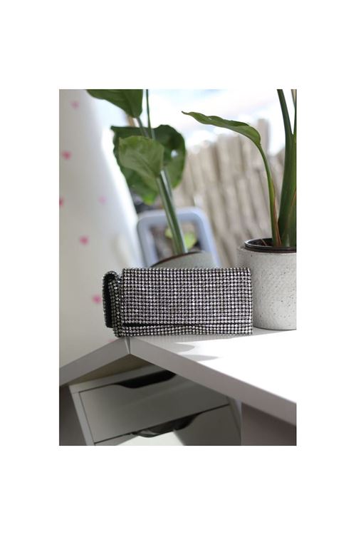 Kadın Silver Taş Dokuma Kapak Detaylı  Slim El Çantası