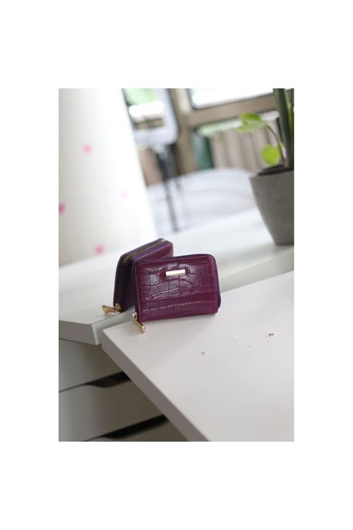 Kadın Mor Kroko Mini kartlık Cüzdan