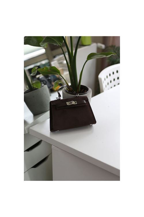 Kadın Acı Kahve Süet Özel Kilit Mekanizmalı El Omuz Çantası