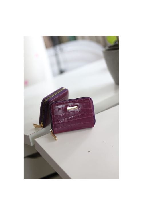 Kadın Mor Kroko Mini kartlık Cüzdan