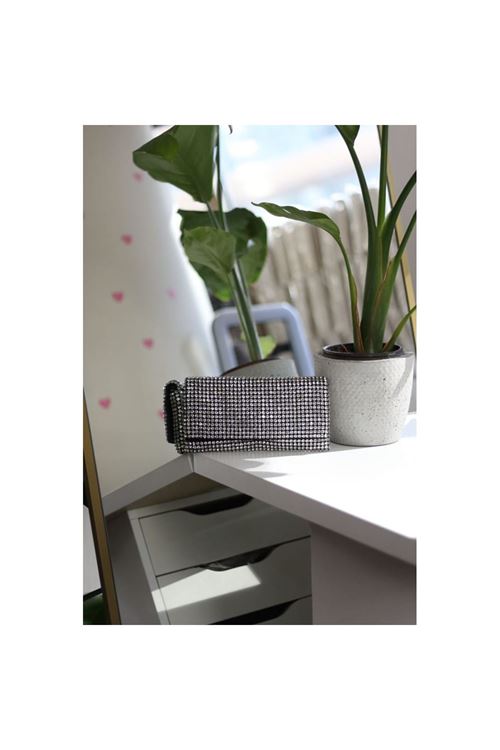 Kadın Silver Taş Dokuma Kapak Detaylı  Slim El Çantası