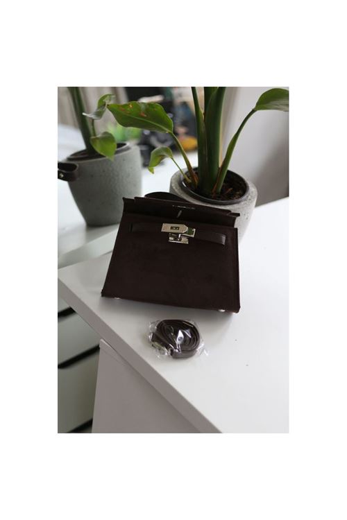 Kadın Acı Kahve Süet Özel Kilit Mekanizmalı El Omuz Çantası