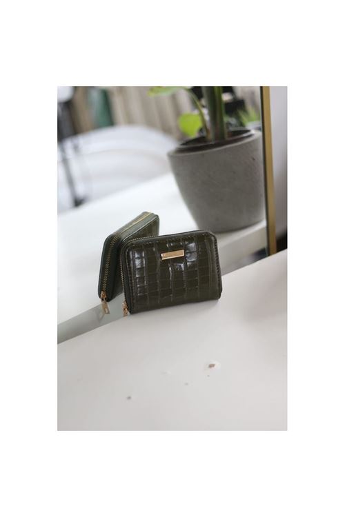 Kadın Haki Kroko Mini kartlık Cüzdan