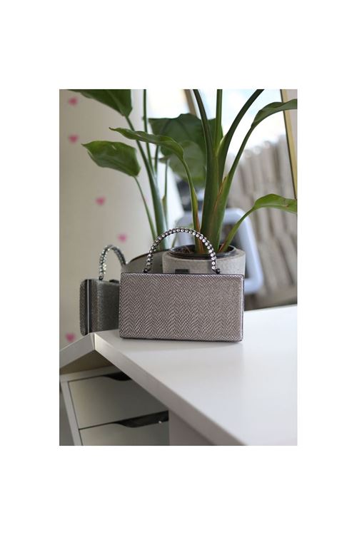 Kadın Platin Desenli Taş Kulplu Burslu Abiye El Çantası