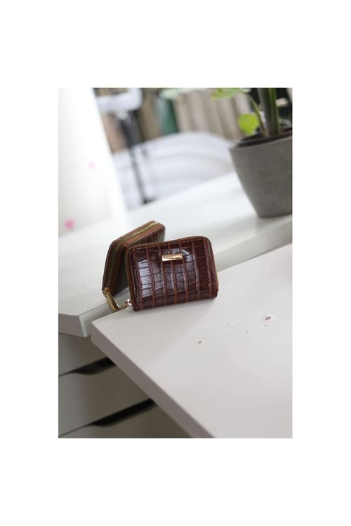Kadın Taba Kroko Mini kartlık Cüzdan