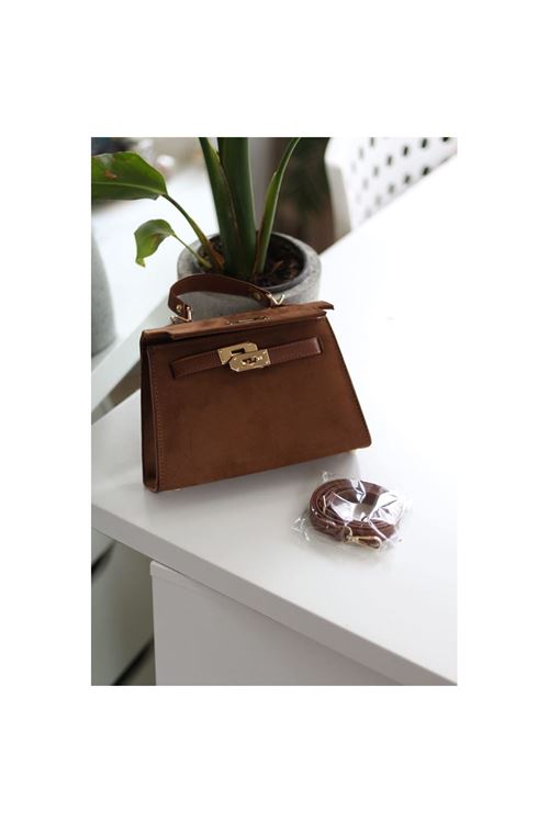 Kadın Taba Süet Özel Kilit Mekanizmalı El Omuz Çantası