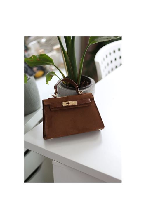 Kadın Taba Süet Özel Kilit Mekanizmalı El Omuz Çantası