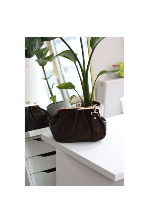 Kadın Acı Kahve Süet Burslu Kalın Askılı Omuz Çantası