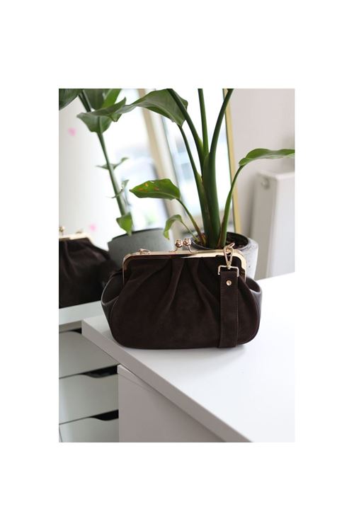 Kadın Acı Kahve Süet Burslu Kalın Askılı Omuz Çantası