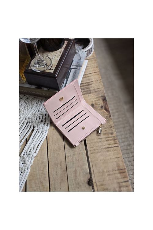 Pudra Dokuma Desen Kare Kartlık Detaylı Cüzdan