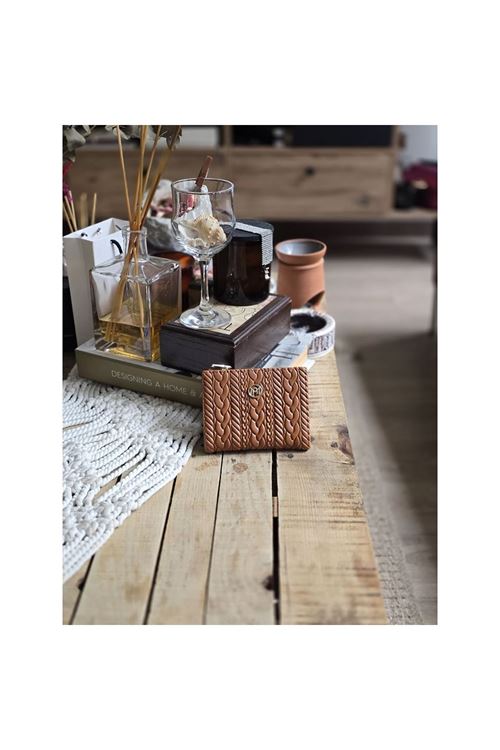 Taba Dokuma Desen Kare Kartlık Detaylı Cüzdan