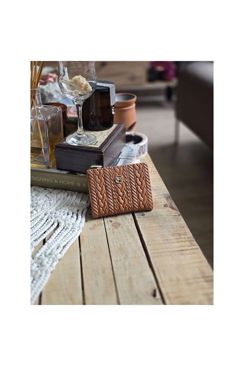 Taba Dokuma Desen Kare Kartlık Detaylı Cüzdan