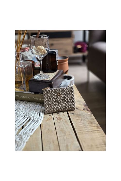 Vizon Dokuma Desen Kare Kartlık Detaylı Cüzdan