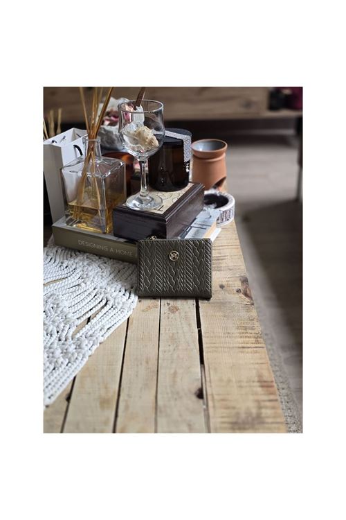 Haki Yeşil Dokuma Desen Kare Kartlık Detaylı Cüzdan