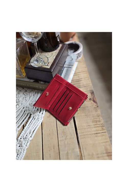 Kırmızı Dokuma Desen Kare Kartlık Detaylı Cüzdan