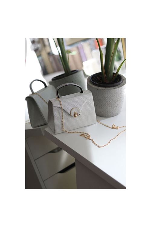 Beyaz Simli Oval Gold Aksesuarlı Taşlı Tutma Kulplu Abiye El Çantası