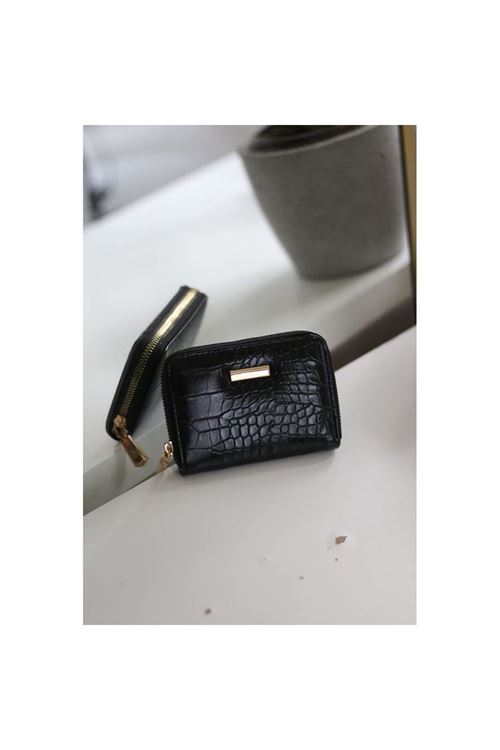 Kadın Siyah Kroko Mini kartlık Cüzdan