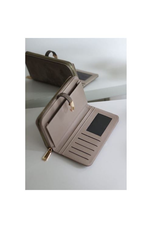 Kadın Vizon Eskitme Doku Gold Aksesuar Detaylı Cüzdan