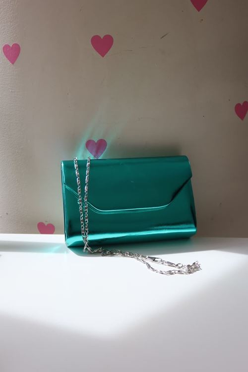 Turkuaz Parlak Mini Omuz Çantası